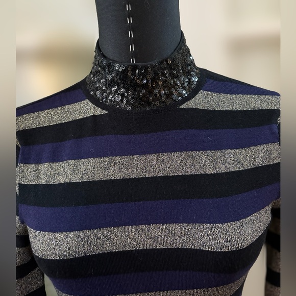 Eliza J Black and Gold Striped Long Sleeve Dress - Picture 6 of 7